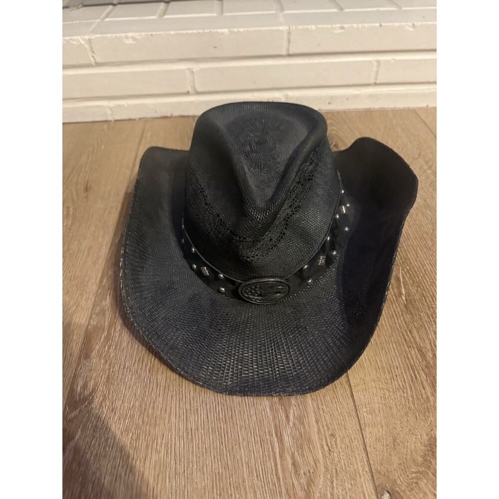 Down N Dirty Hats Womens Black Straw Hat Eagle Graphic USA OSFM
